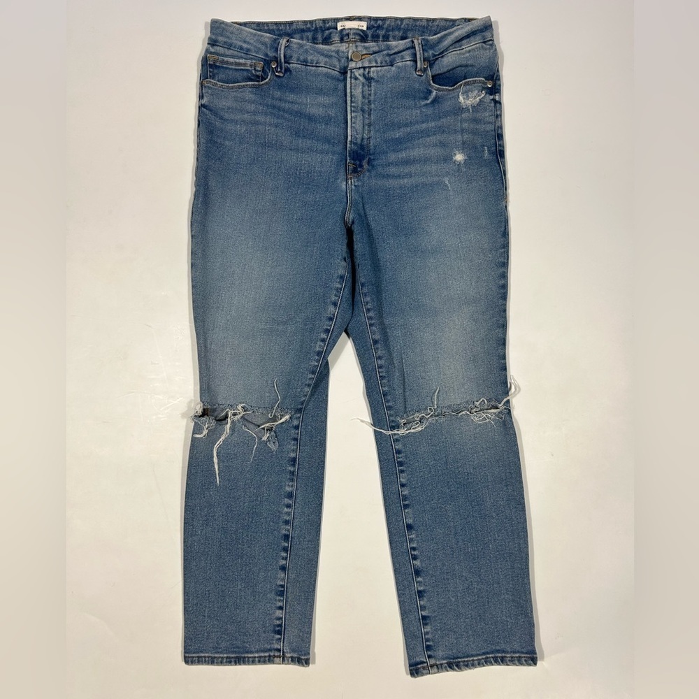 GOOD AMERICAN Indigo Slit Knees High Rise Slim Leg Jeans Size 16